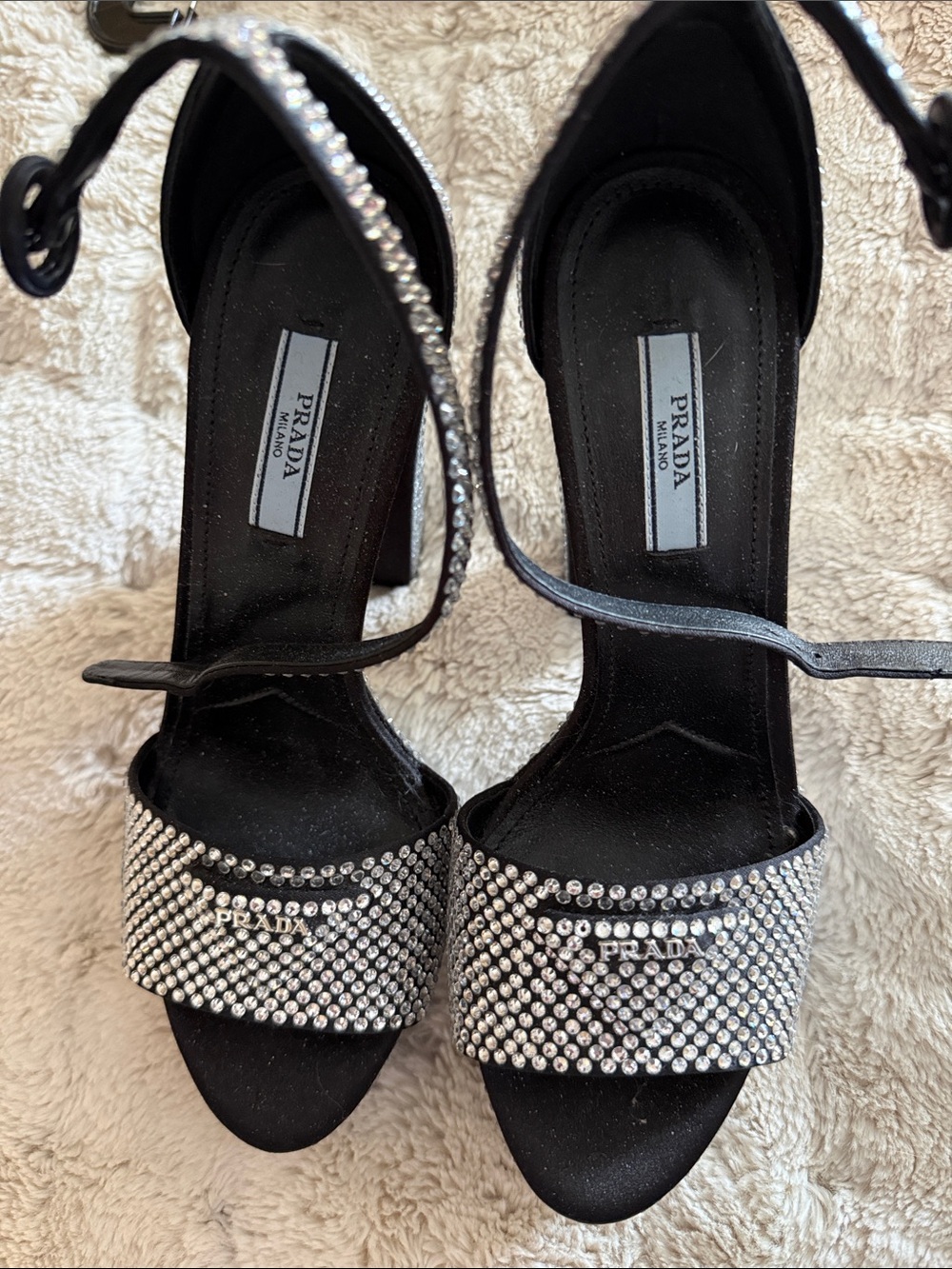 Prada Black and Silver Crystal Platform Sandals 37.5 new - Picture 2 of 6
